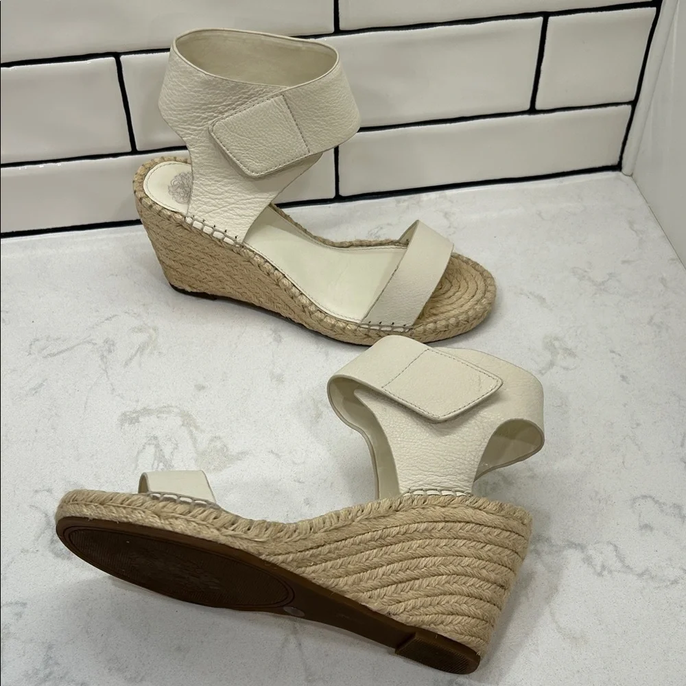 Vince Camuto Levista Women's Espadrilles Vanilla Leather Wedge Sandals Wide